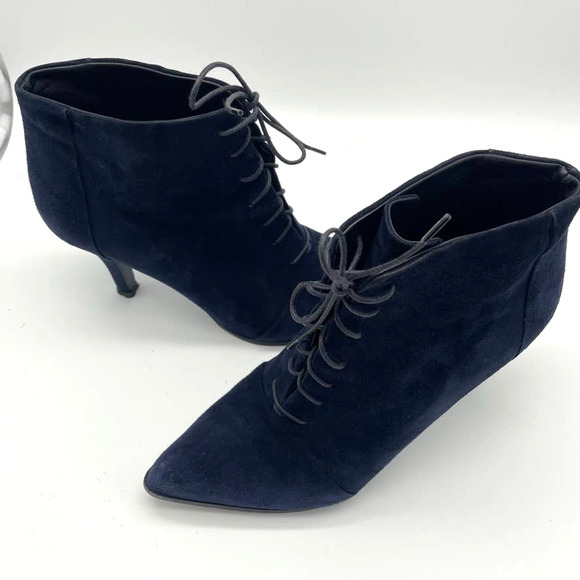 Jil Sander Shoes - Jil Sander Lace Up Stiletto Heel Suede Ankle Bootie Navy Blue